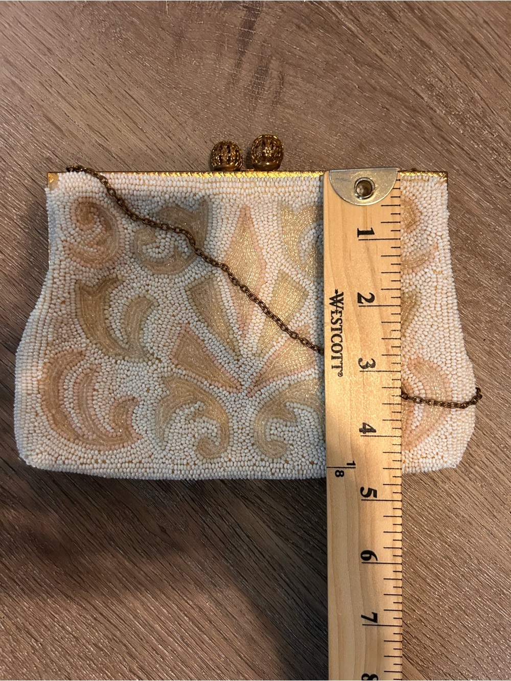 Walborg Vintage Beaded Evening Clutch Purse Ivory Pastel Swirl Gold Chain - Picture 9 of 11
